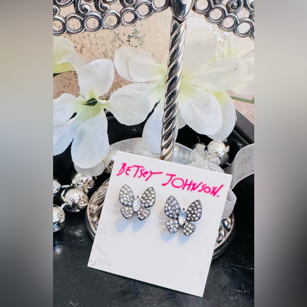 Betsey Johnson Betseyton Hematite Tone Butterfly Stud Earrings